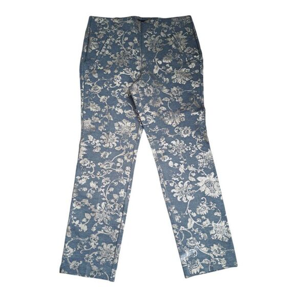 Chico's Women's Gold Grey So Slimming Damask Flora Slim Ankle Pull on Ponte 6 - Picture 2 of 7